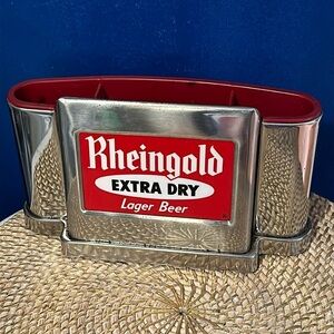Vintage Rheingold Extra Dry Lager Beer  Chrome Caddy Straw Holder Barware